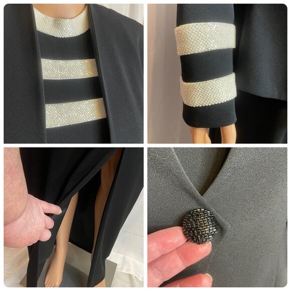Daymor Couture Vtg Formal Black White 2 Pc Sequin Stripe Maxi Dress & Jacket 8 - Picture 9 of 13